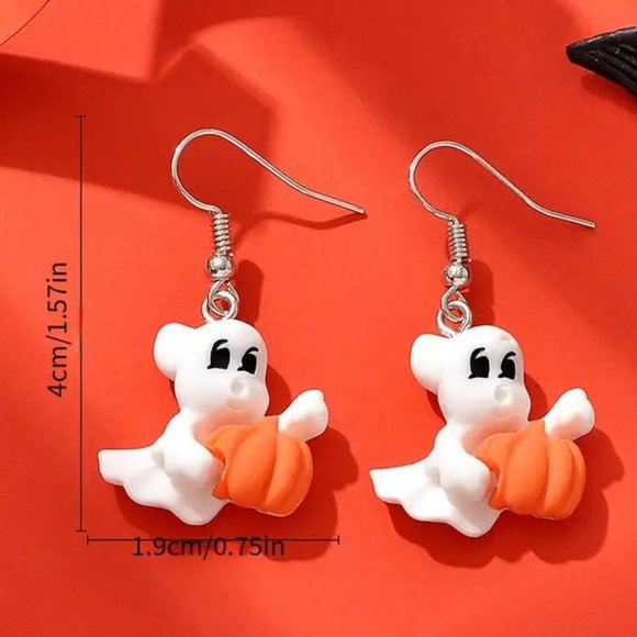 Ghost Earrings Halloween Pumpkin Dangle Cute Party Costume Puffy Costume Fun - Picture 3 of 4